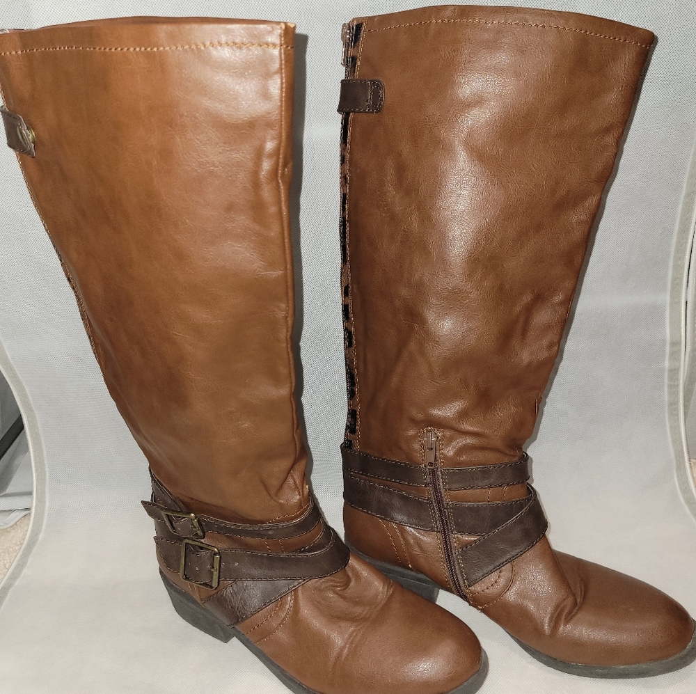 Pink & Pepper brown Knee High Riding boots